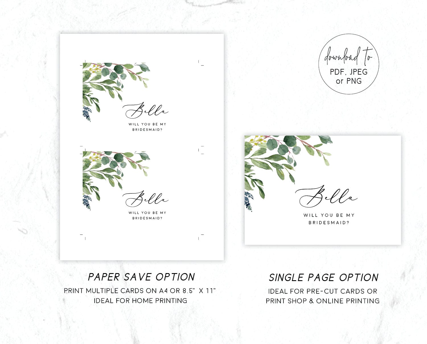 Eucalyptus Bridesmaid Proposal Card Template