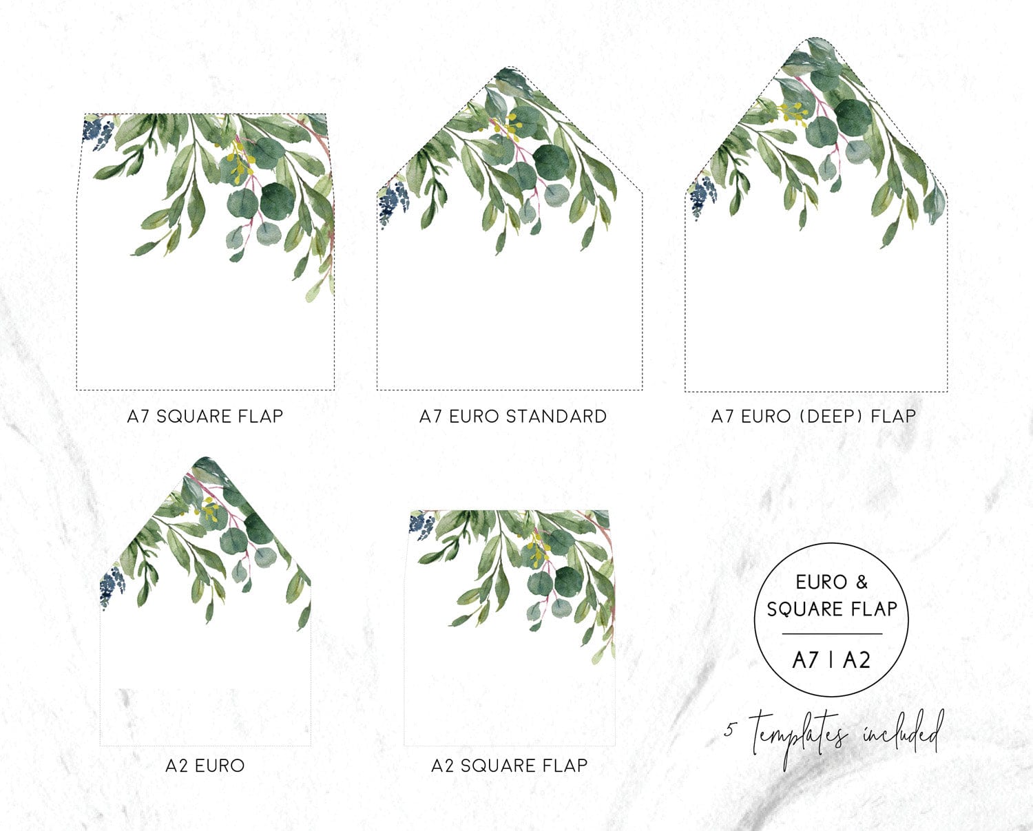 Eucalyptus Wedding Envelope Liner Template