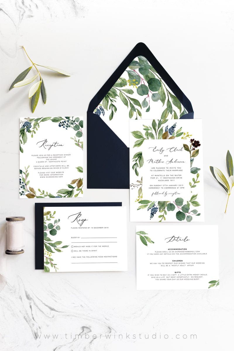 Eucalyptus Wedding Envelope Liner Template