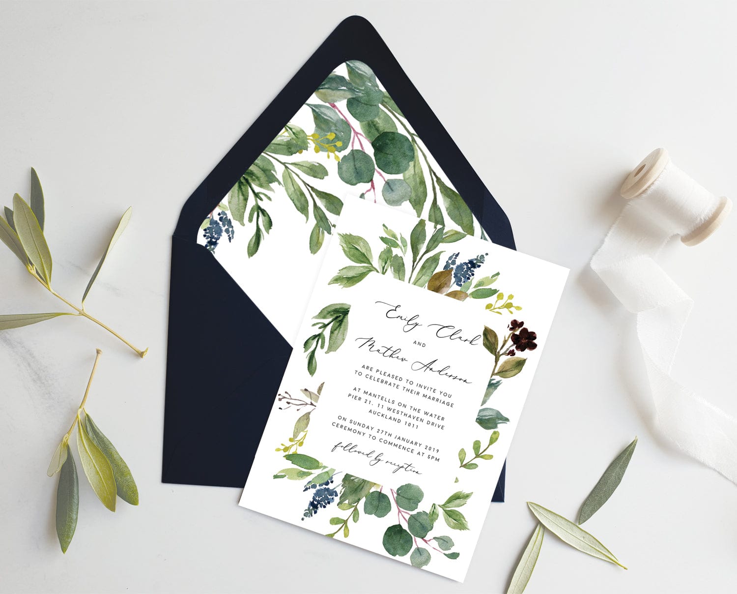 Eucalyptus Wedding Envelope Liner Template