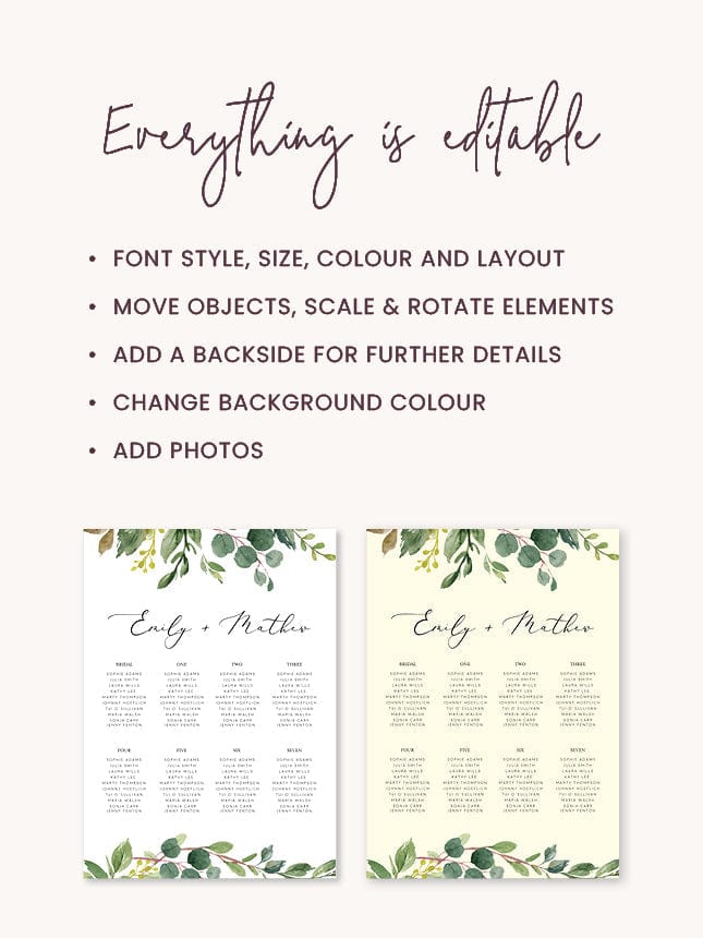 Eucalyptus Wedding Seating Plan Template