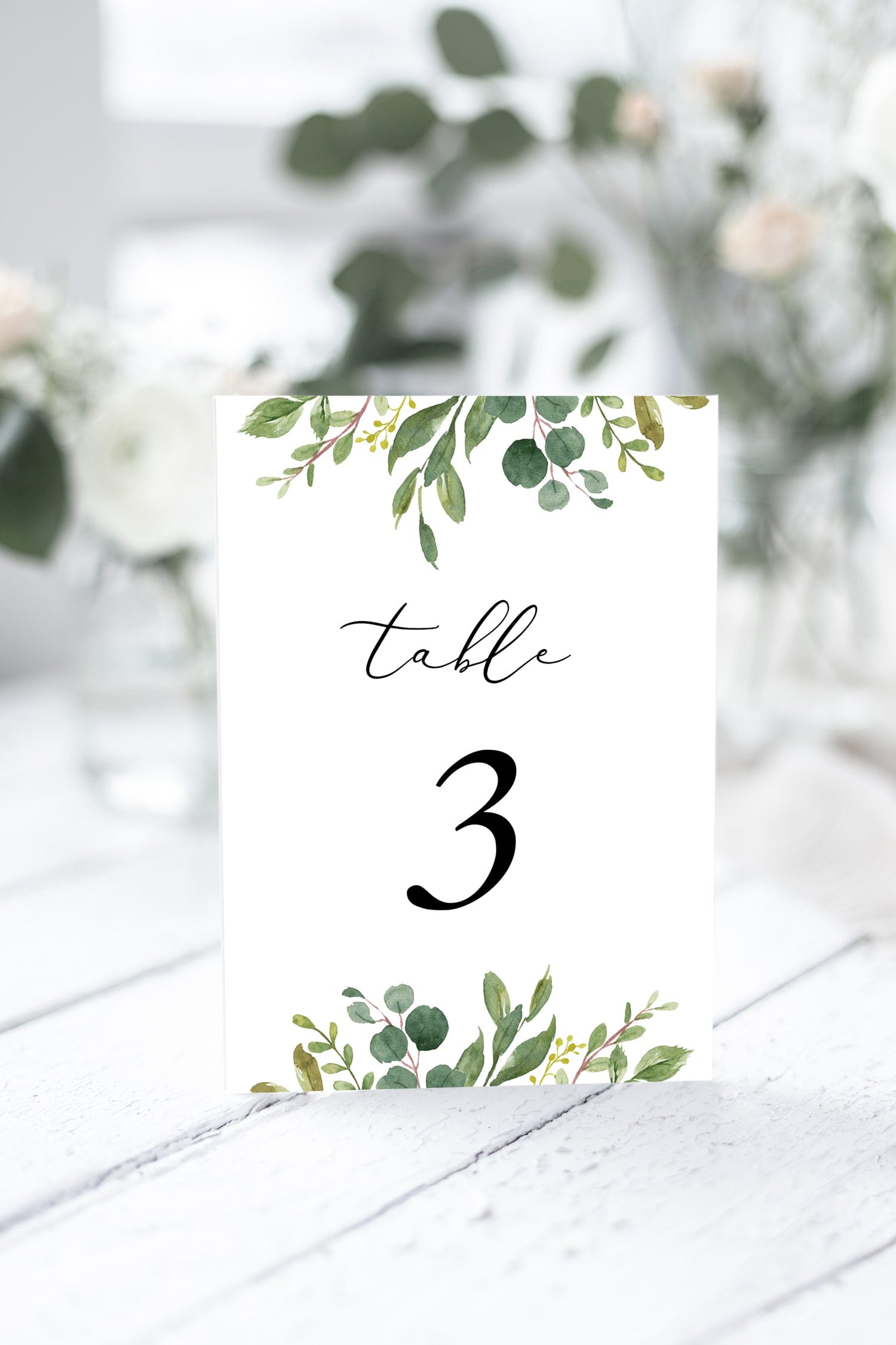 Eucalyptus Wedding Table Number Card Template