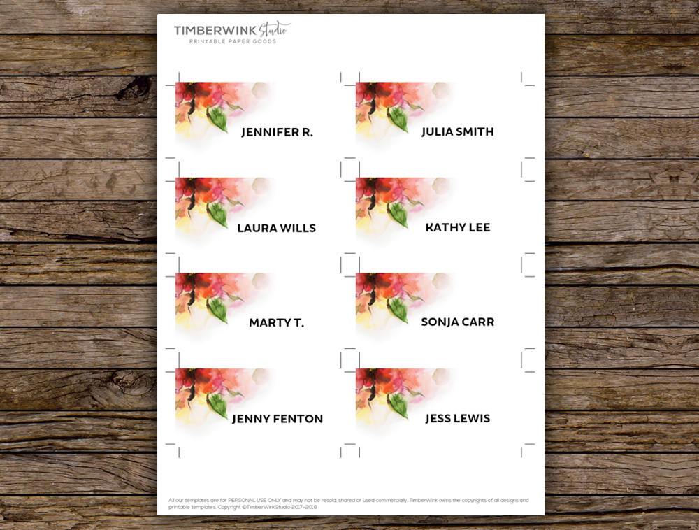 Floral Watercolour Wedding Place Card Printable Template