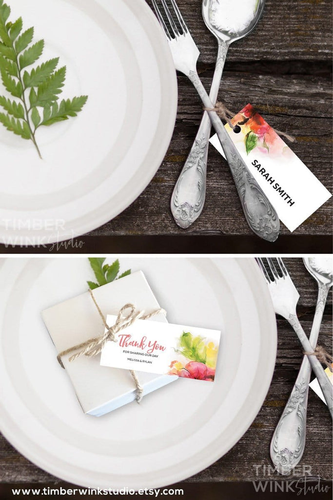 Floral Watercolour Wedding Place Card Printable Template