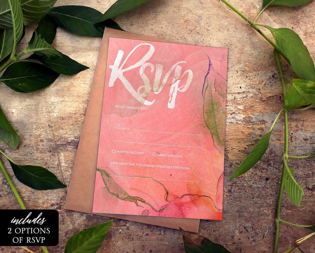 Floral Watercolour Wedding RSVP Card Printable Template