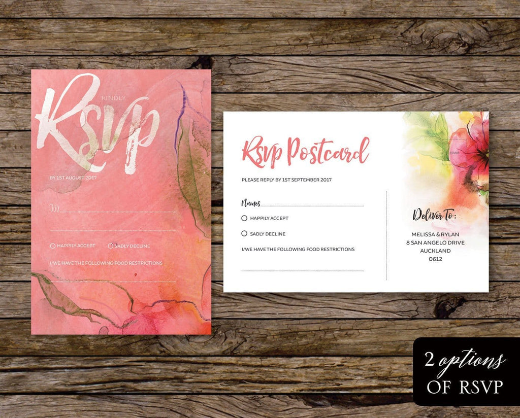 Floral Watercolour Wedding RSVP Card Printable Template