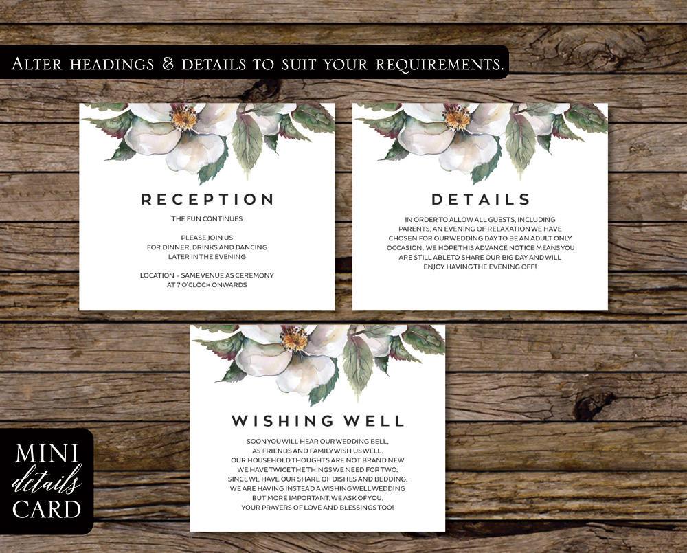 Floral Wedding Details Card Printable Template