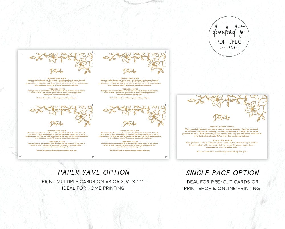 Floral Wedding Details Card Template