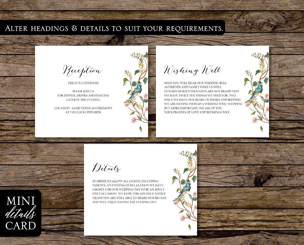 Floral Wedding Mini Information Card Printable Template