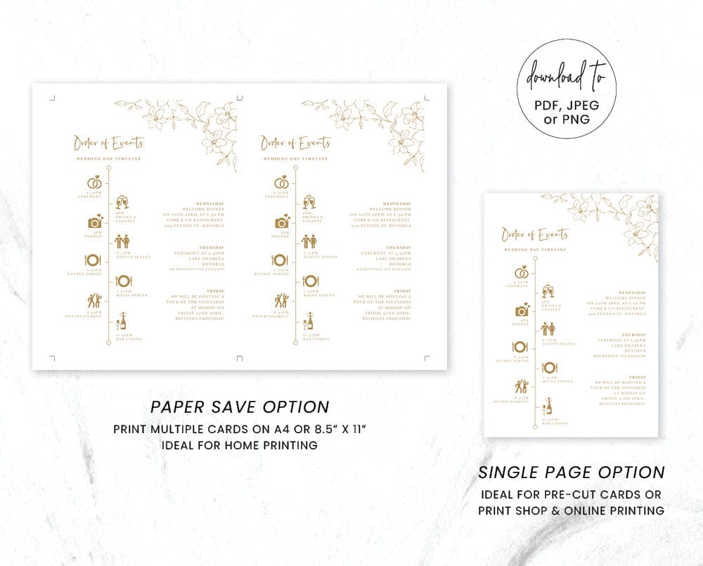 Floral Wedding Order of Events Template