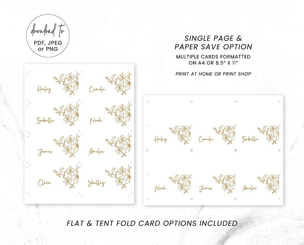 Floral Wedding Place Card Template