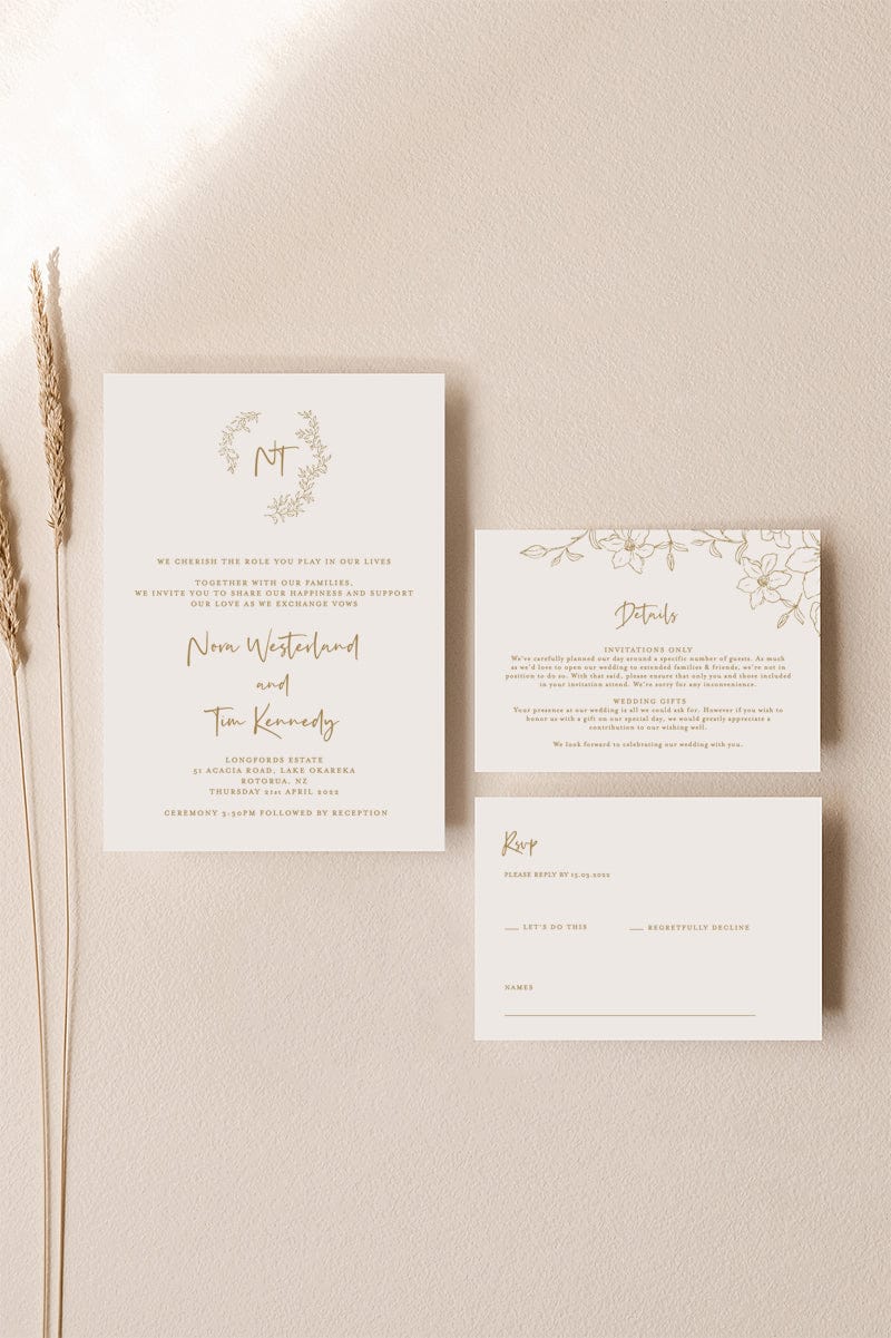 monogram wedding invitation with RSVP card