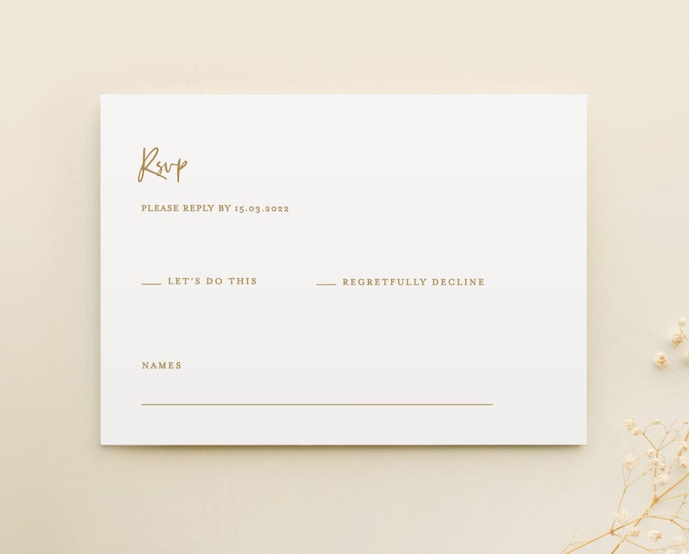 gold wedding RSVP card