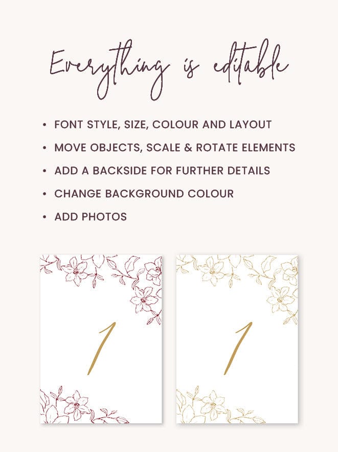 Floral Wedding Table Number Card Template