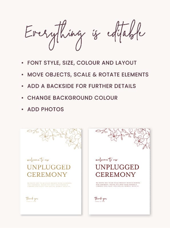 Floral Wedding Unplugged Ceremony Sign