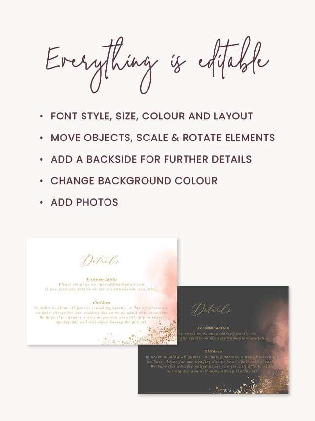 Gold Glitter Wedding Details Card Template