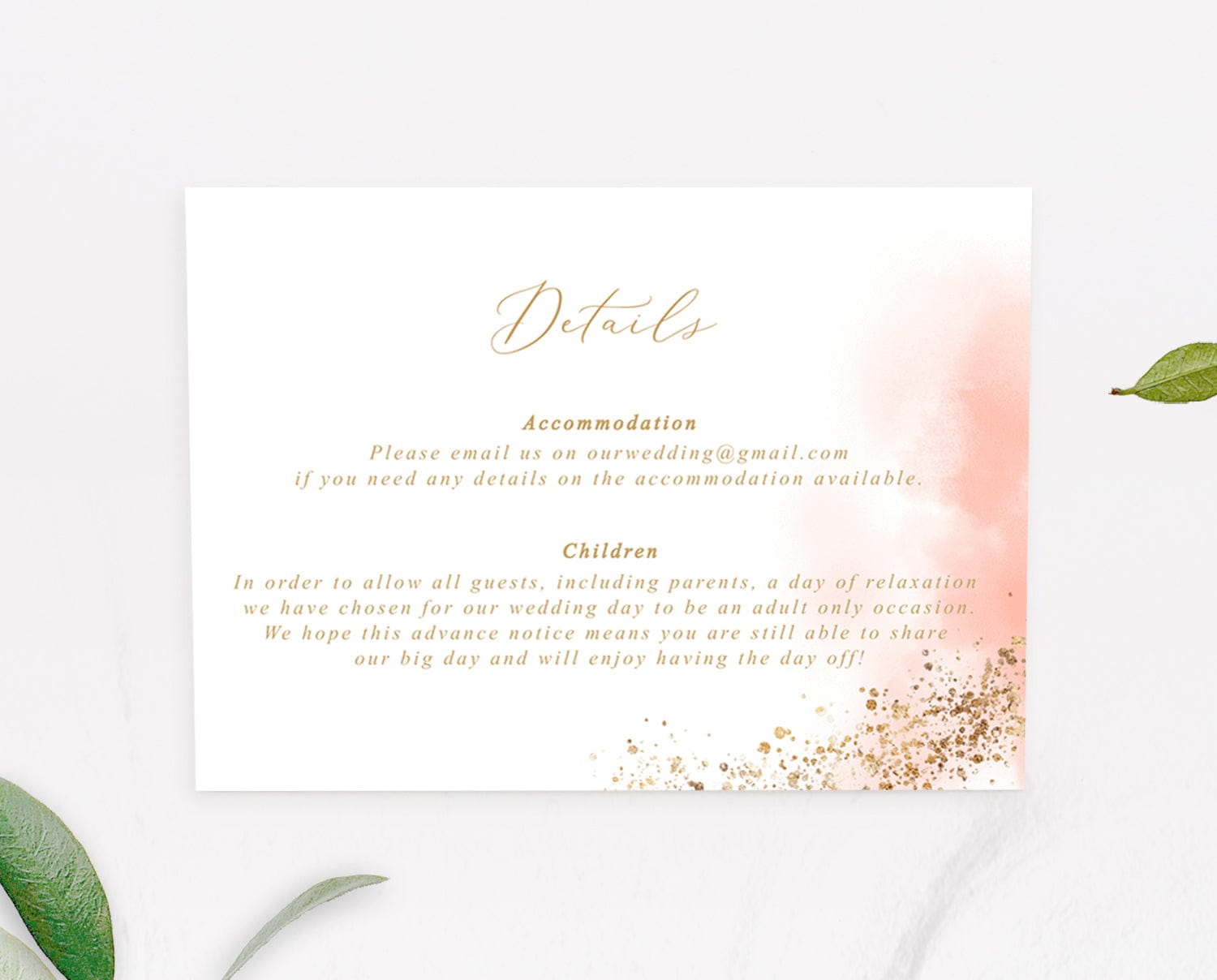 pink wedding details card