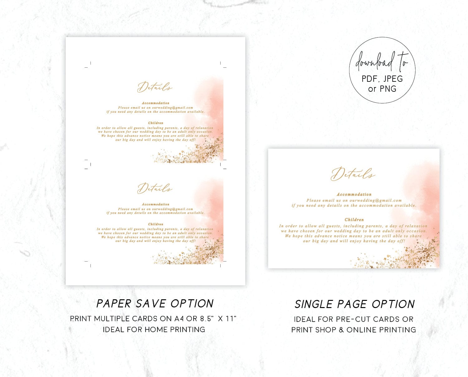 Gold Glitter Wedding Details Card Template