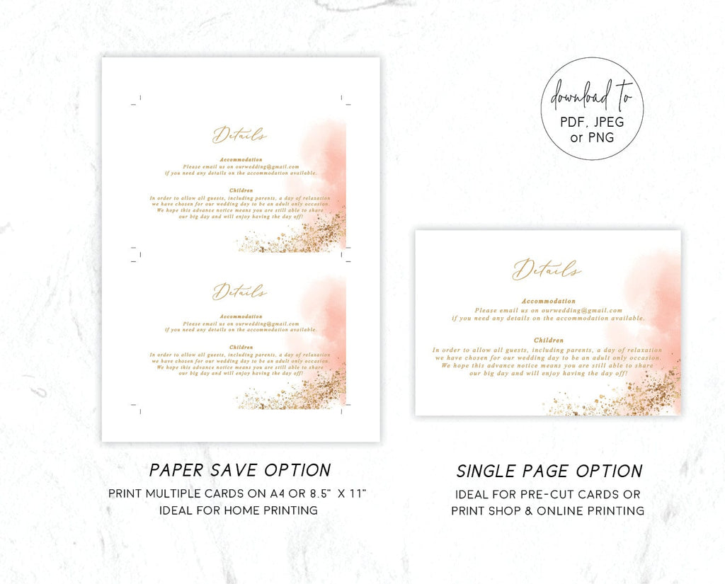 Gold Glitter Wedding Details Card Template