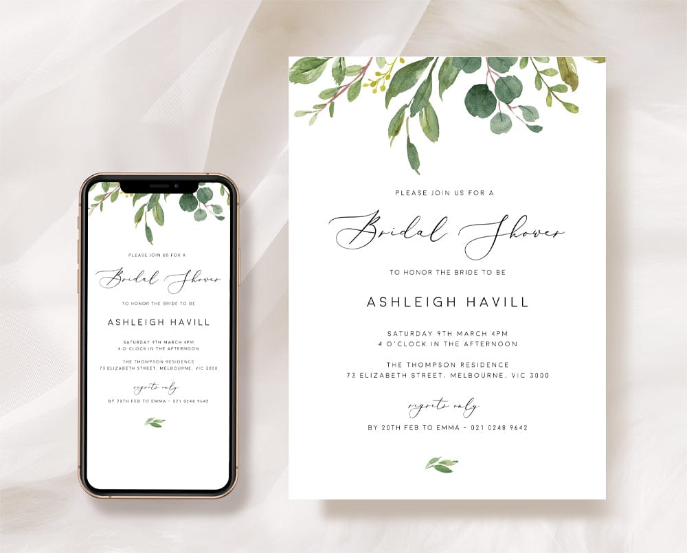 Greenery Bridal Shower Invitation Template