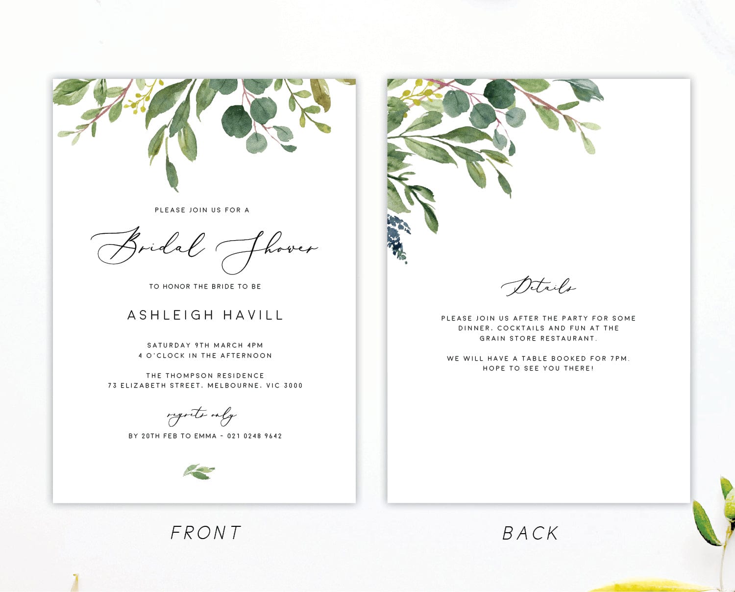 Greenery Bridal Shower Invitation Template