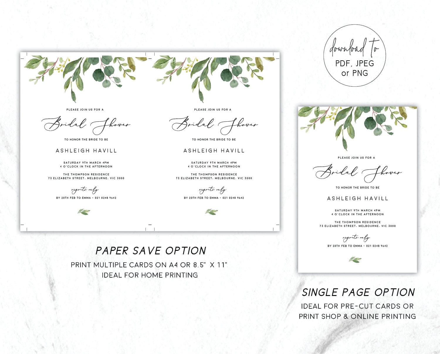 Greenery Bridal Shower Invitation Template