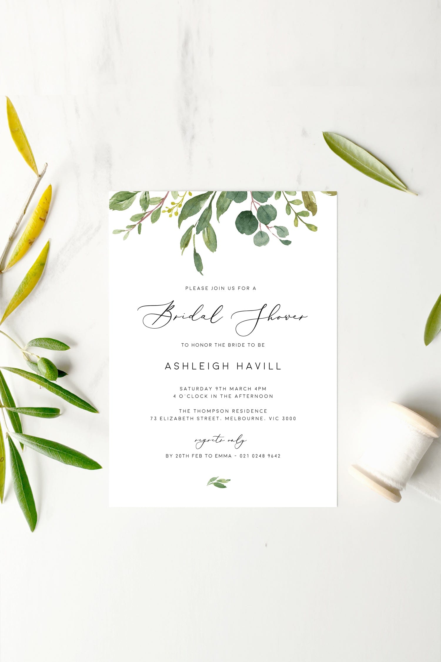 Greenery Bridal Shower Invitation Template