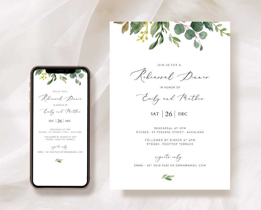 Greenery Rehearsal Dinner Invitation Template