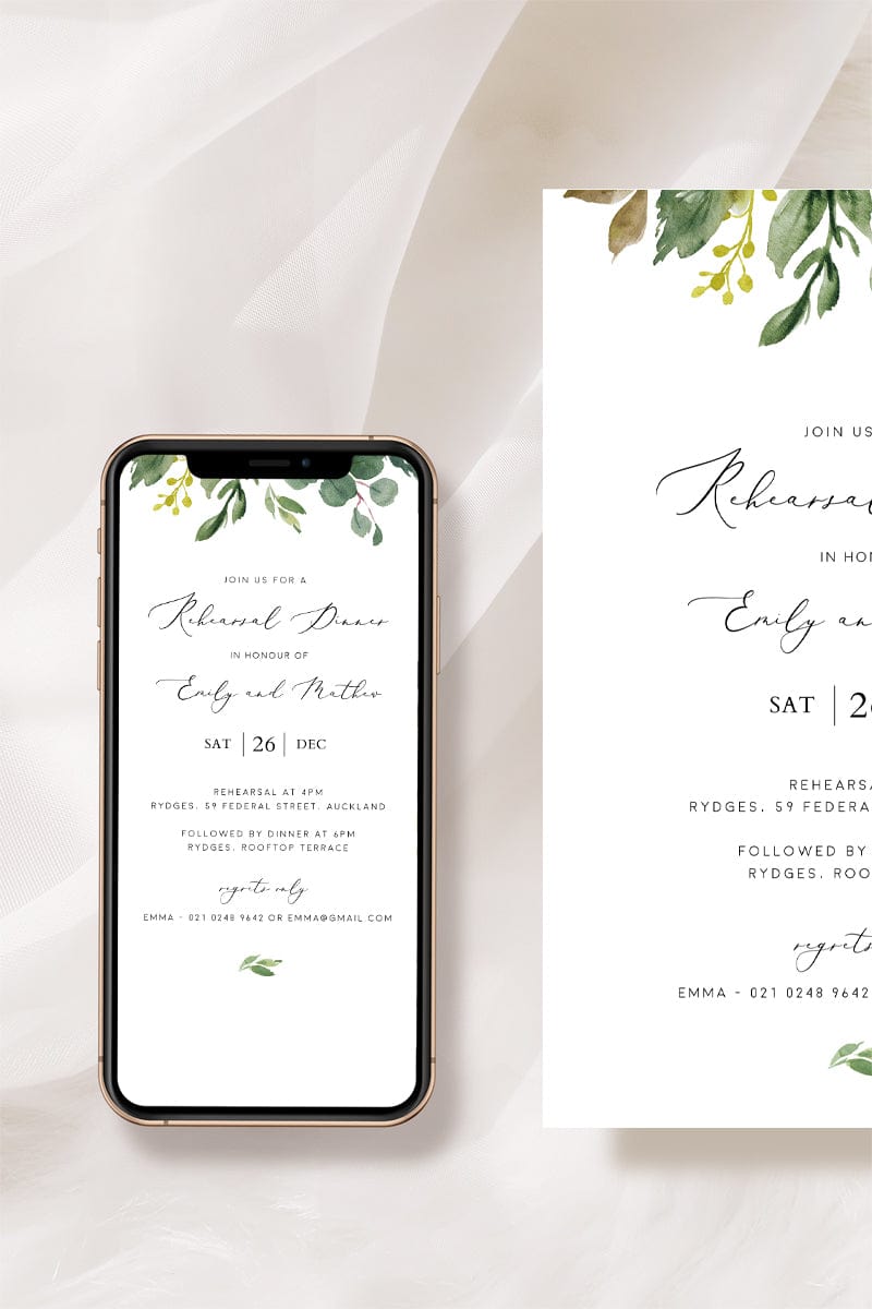 Greenery Rehearsal Dinner Invitation Template