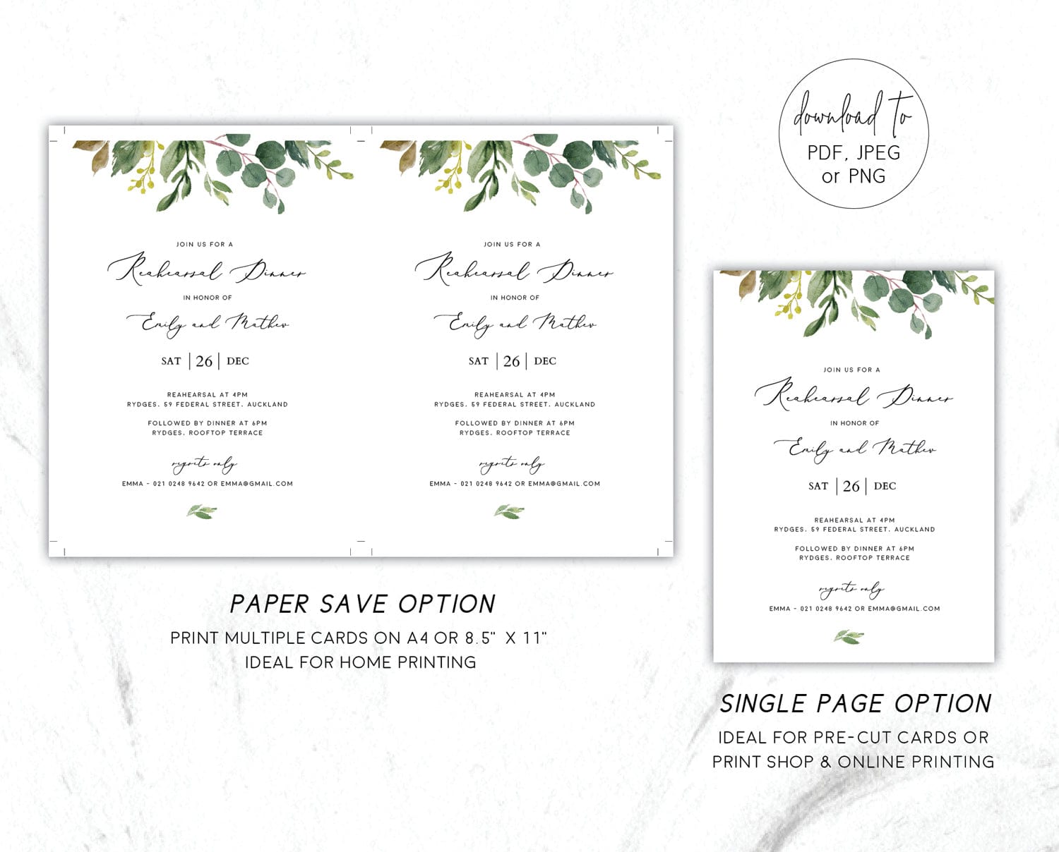 Greenery Rehearsal Dinner Invitation Template