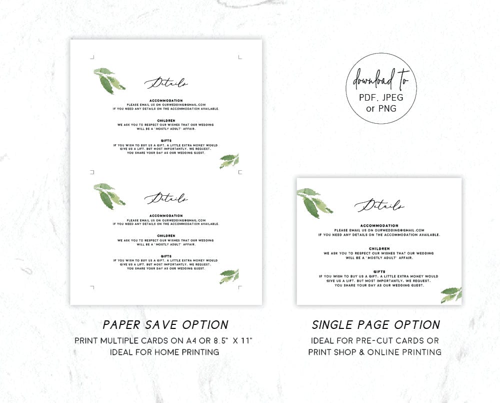 Greenery Wedding Details Card Template