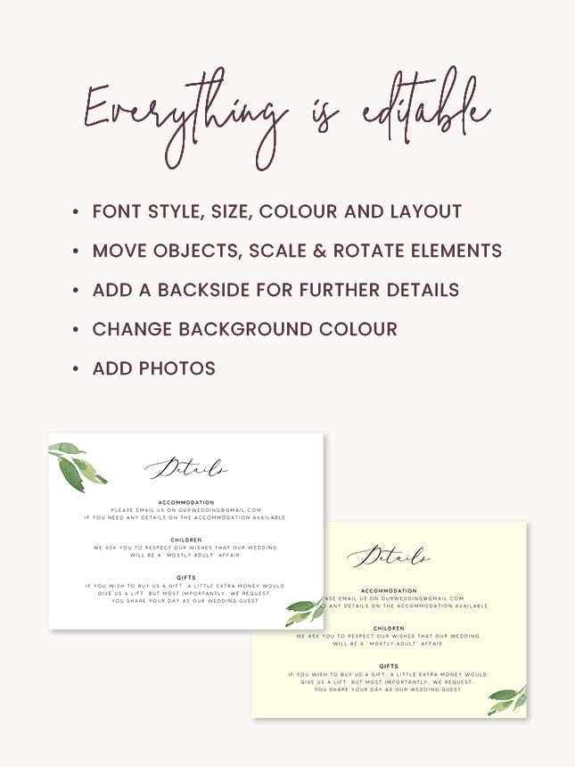 Greenery Wedding Details Card Template