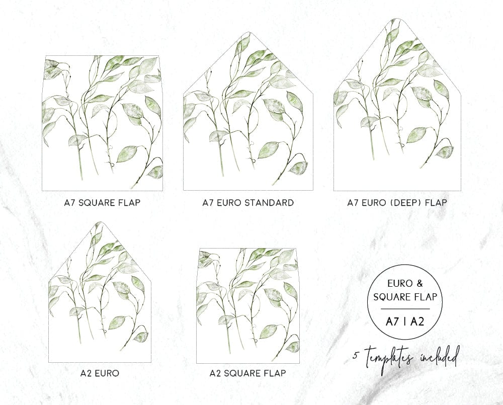 Greenery Wedding Envelope Liner Template