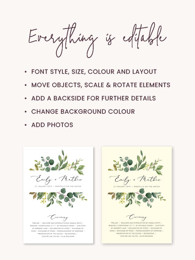 Greenery Wedding Fan Program Template