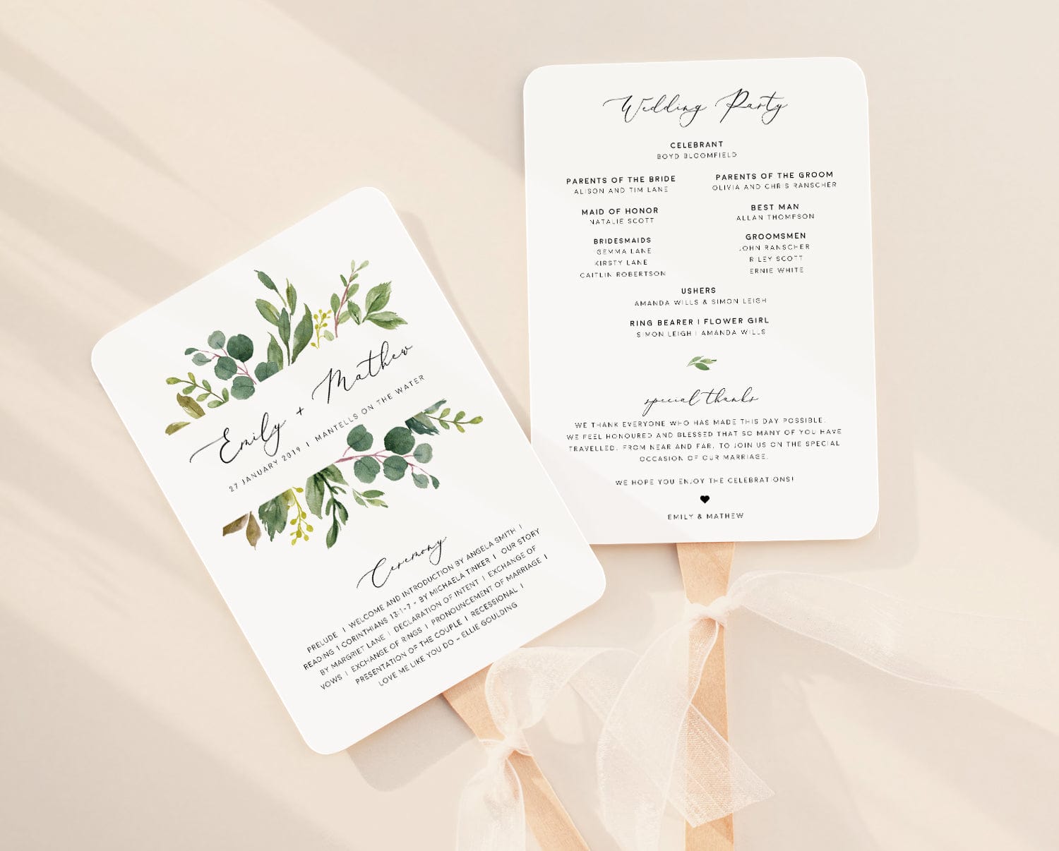 Greenery Wedding Fan Program Template