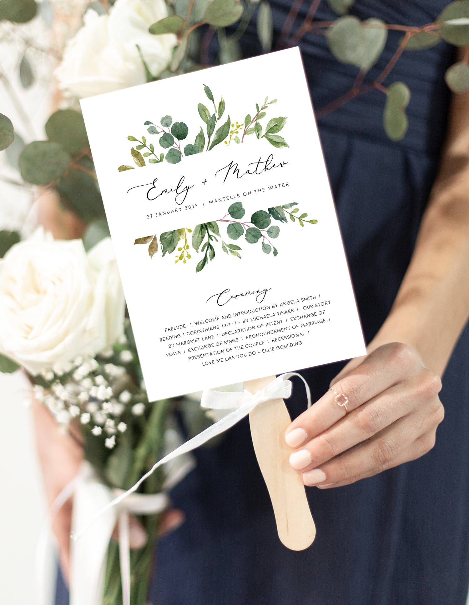 Greenery Wedding Fan Program Template