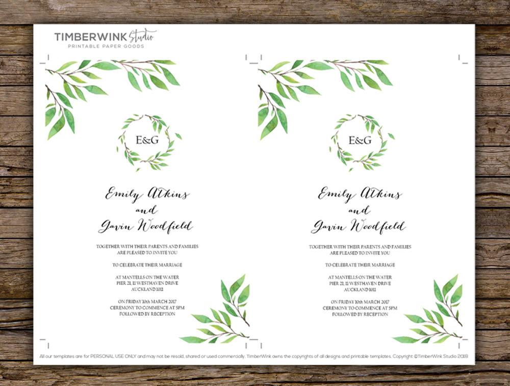 Greenery Wedding Invitation Printable Template