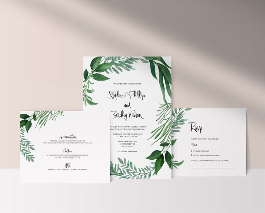 Greenery Wedding Invitation Set Printable Template