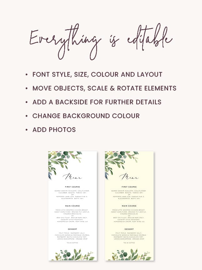 Greenery Wedding Menu Template