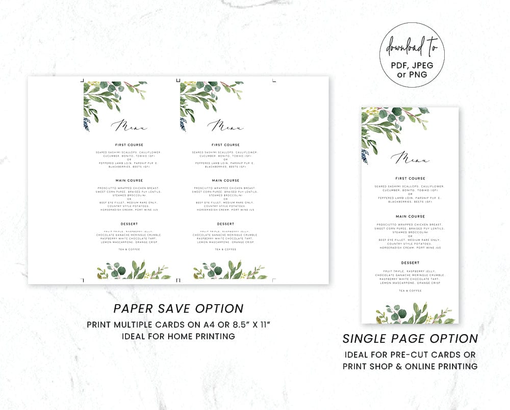 Greenery Wedding Menu Template