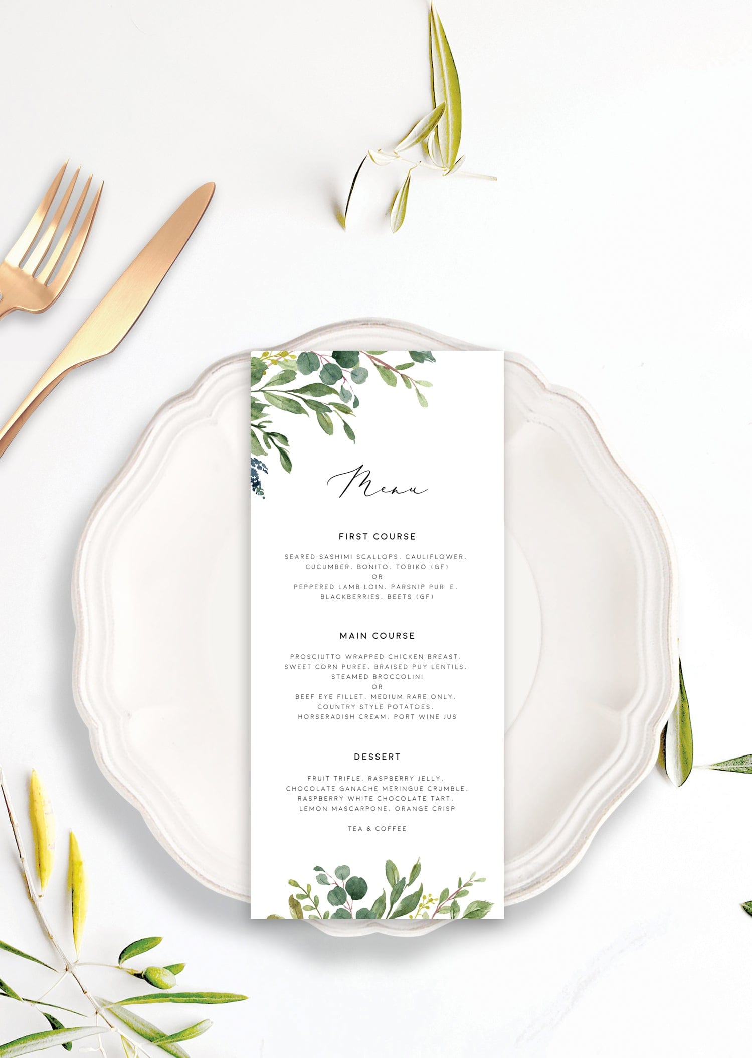 Greenery Wedding Menu Template