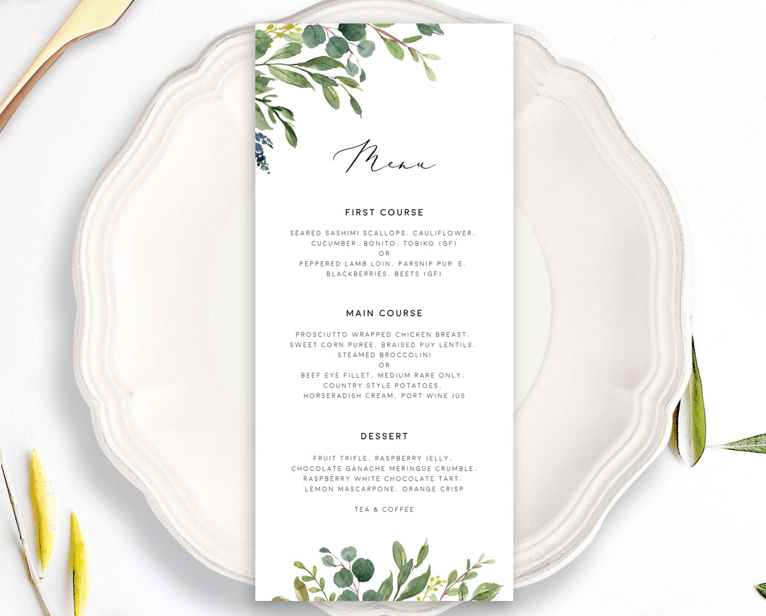 Greenery Wedding Menu Template