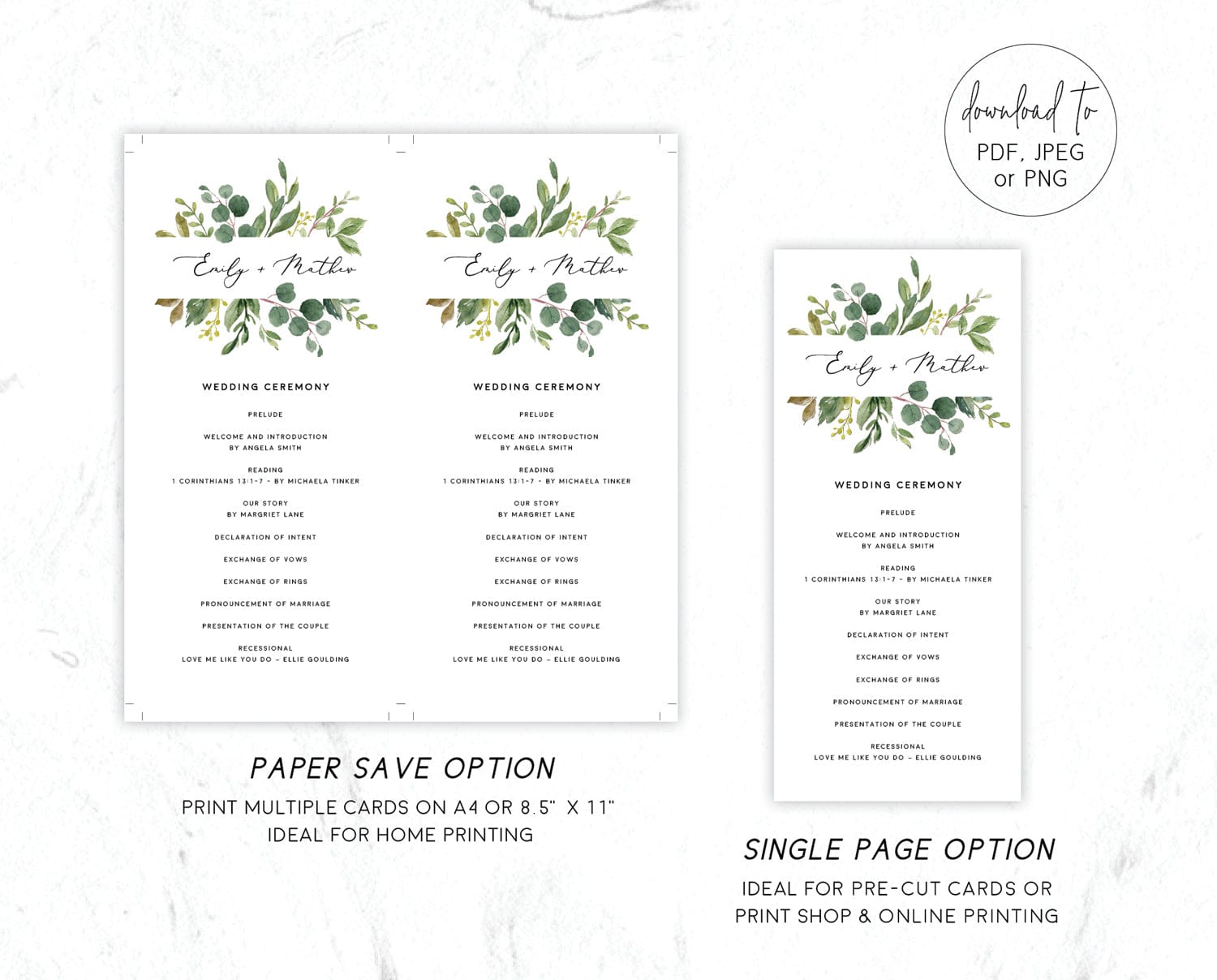 Greenery Wedding Order of Service Template