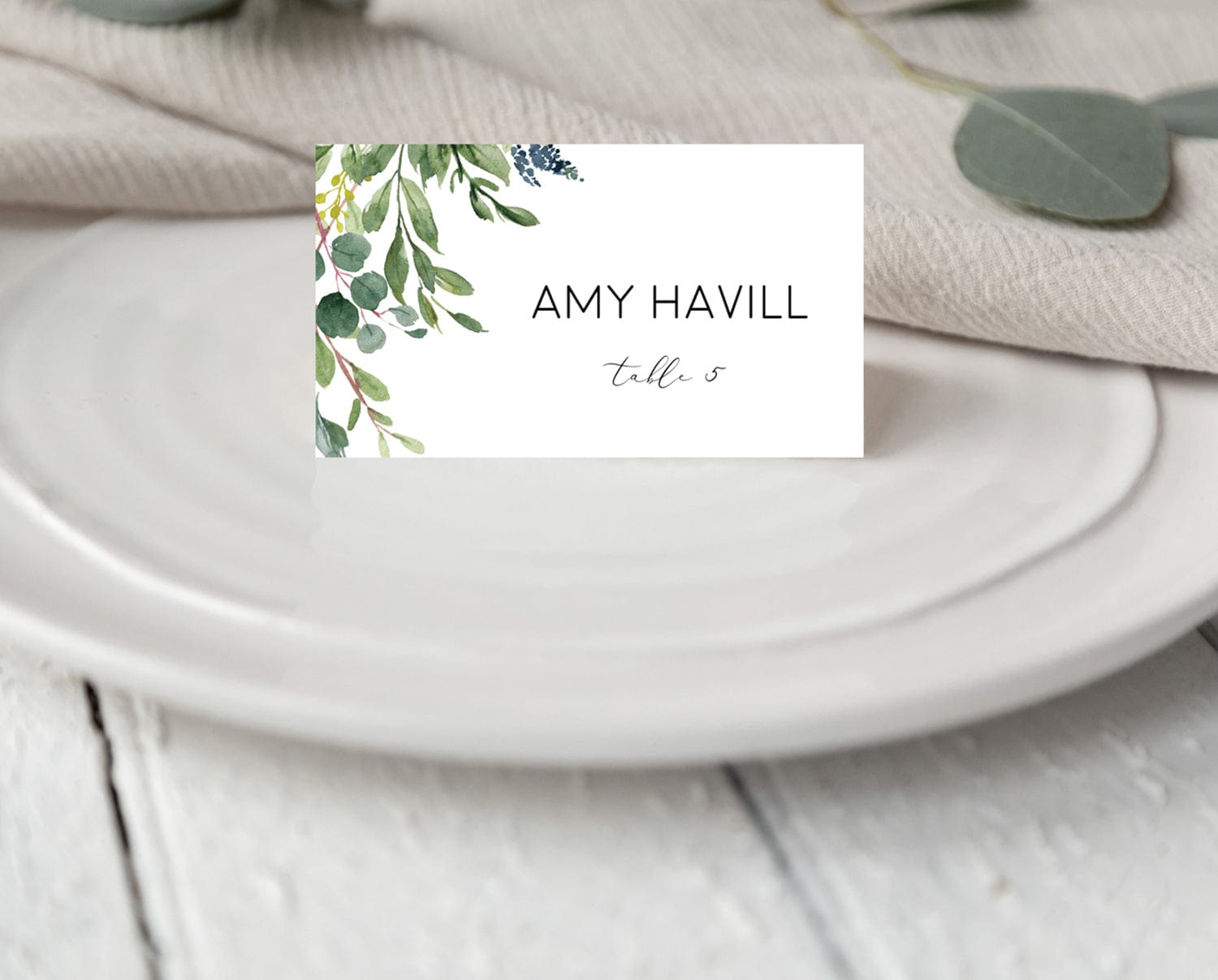 Greenery Wedding Place Card Template