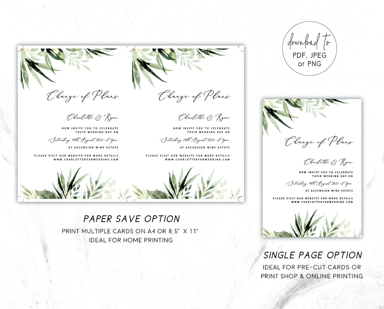 Greenery Wedding Postponement Card Template