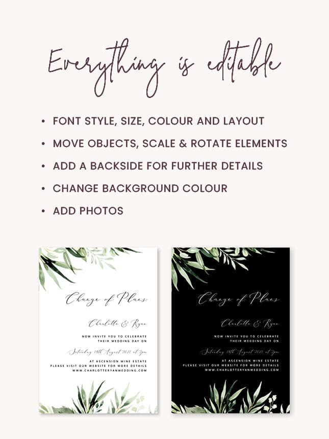 Greenery Wedding Postponement Card Template