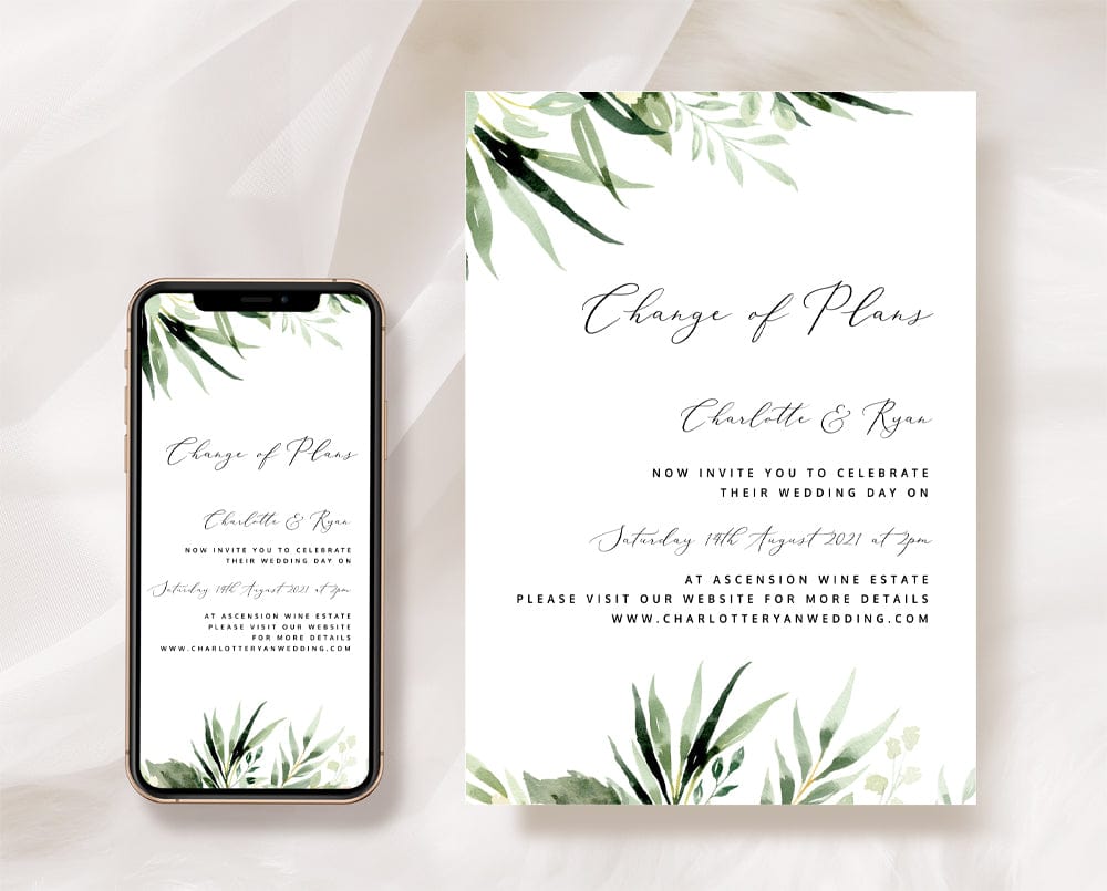 Greenery Wedding Postponement Card Template