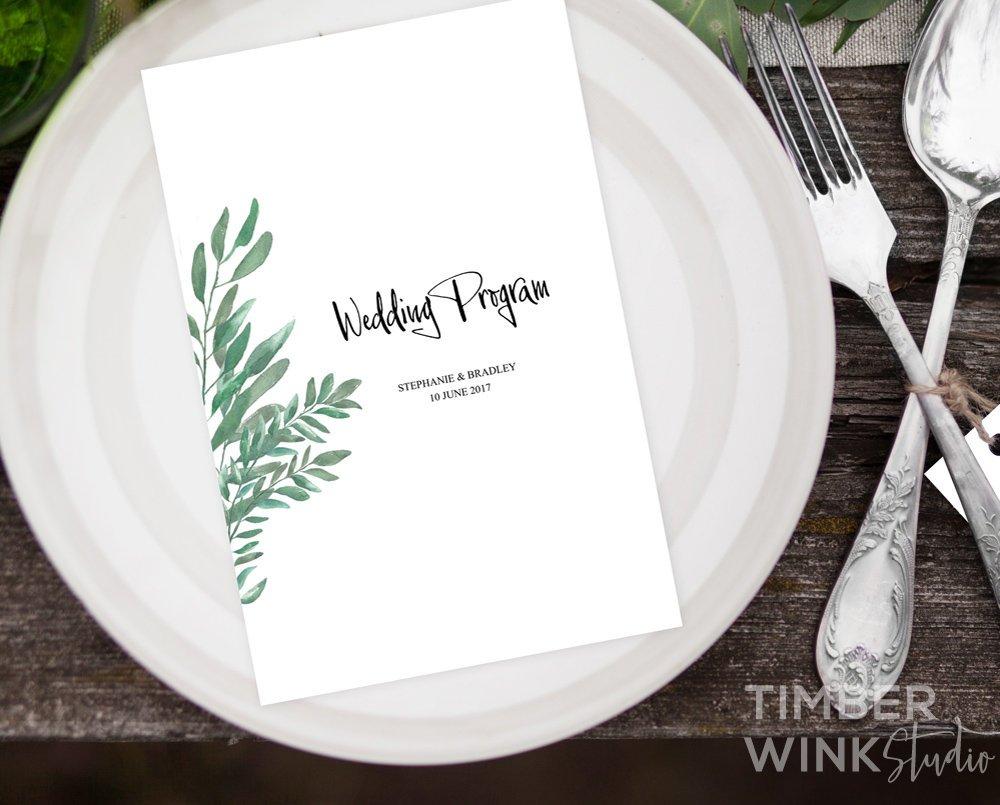 Greenery Wedding Program Printable Template Instant Download