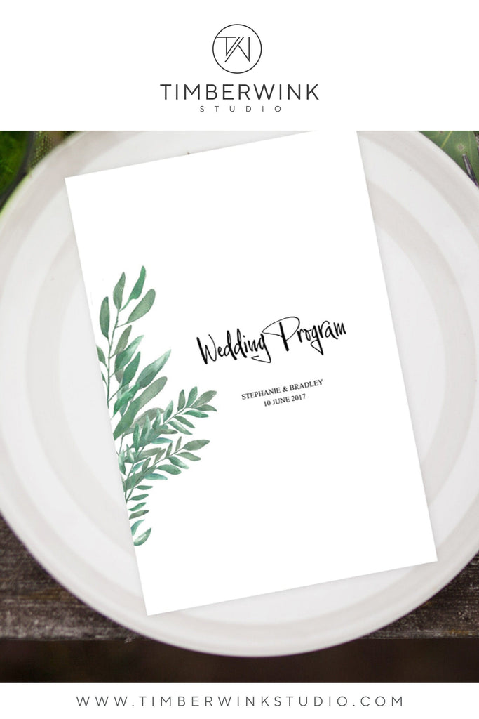 Greenery Wedding Program Printable Template Instant Download