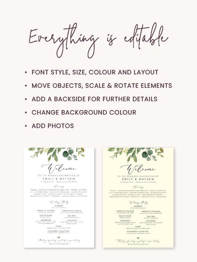 Greenery Wedding Program Sign Template